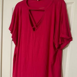 Pink V Neck Cotton Tee